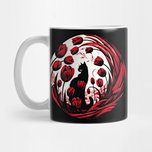 Black Cat Red Tulips Mug